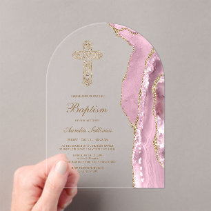 Blush Agate Baptism Acrylic Invitations