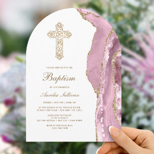 Blush Agate Baptism Invitation