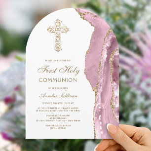 Blush Agate First Communion Invitation