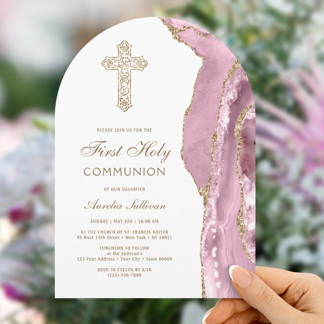 Blush Agate First Communion Invitation (Creator Uploaded)