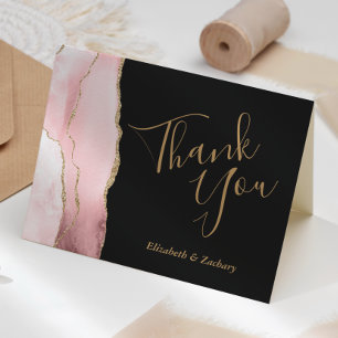 Blush Agate Gold Glitter Dark Wedding Thank You Card