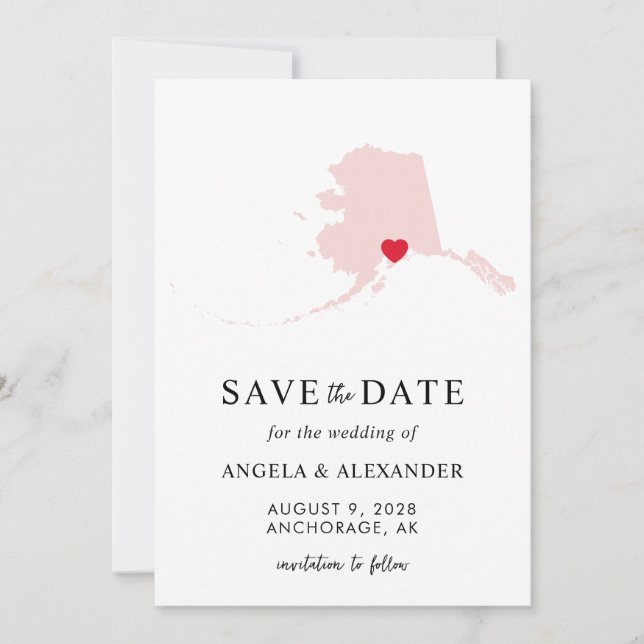 Blush Alaska Wedding Map Save The Date (Front)