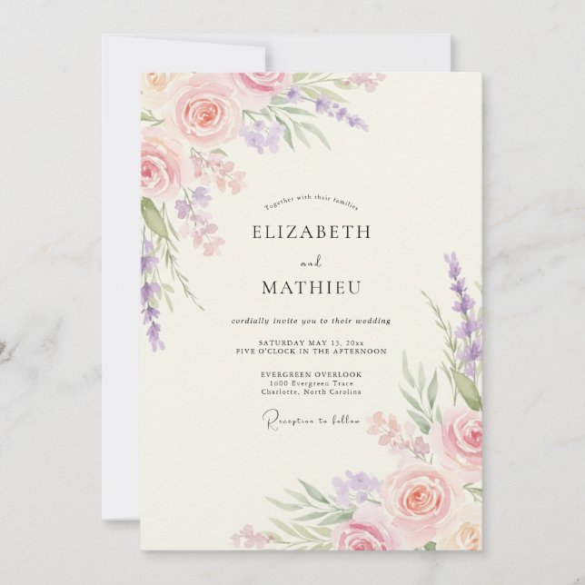 Blush Amethyst Petal Wedding Invitation (Front)