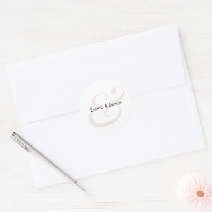 Blush Ampersand Wedding   Monogram Envelope Classic Round Sticker