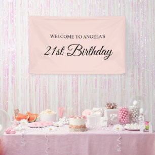 Blush and Black Elegant Script 21st Birthday Banner