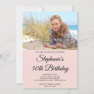 Blush and Black Elegant Script 50th Birthday Photo Invitation