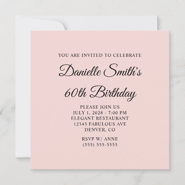 Blush and Black Elegant Script 60th Birthday Invitation (Front)