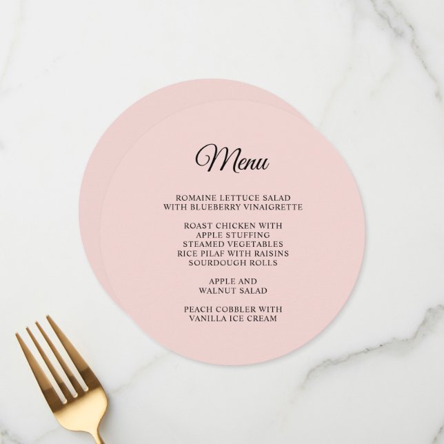 Blush and Black Elegant Script Circular Menu (Front/Back In Situ)
