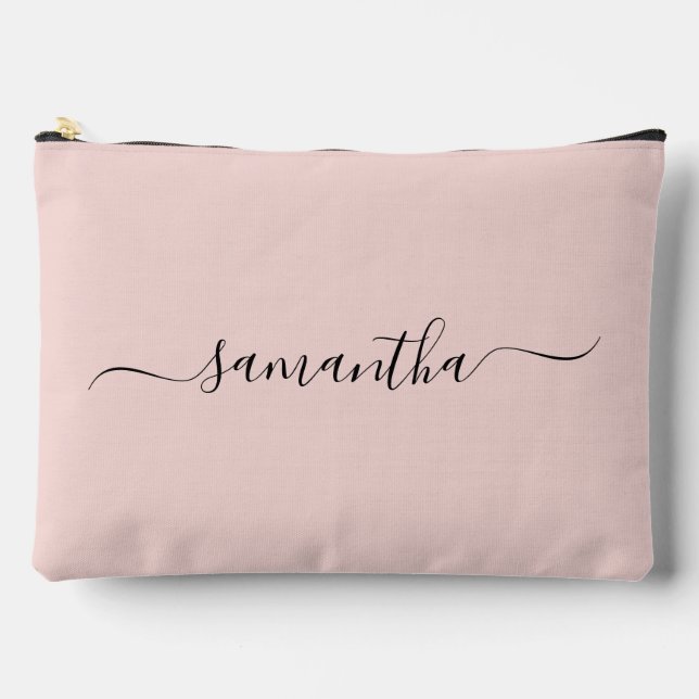 Blush and Black Elegant Swash Signature Name Accessory Pouch (Front)