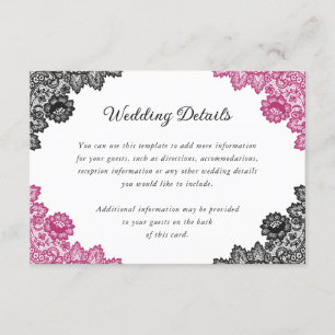 Blush and Black Floral Lace Wedding Details Enclosure Card