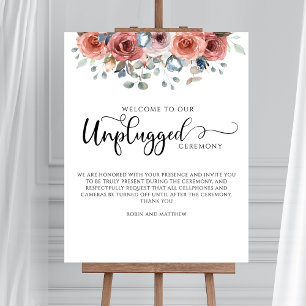 Blush and Blue Blissful, Unplugged Ceremony Sign