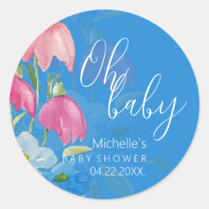 Blush And Blue Spring Watercolor Flowers Classic Round Sticker