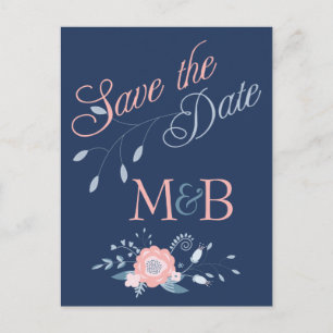 Blush and Blue wedding Save The Date postcards