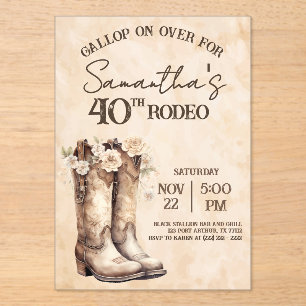 Blush and Boots 40th Rodeo Western Birthday Acrylic Invitations