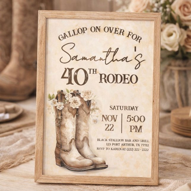 Blush and Boots 40th Rodeo Western Birthday Invitation (Creator Uploaded)