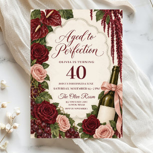 Blush and Burgundy aged to perfection Birthday Invitation