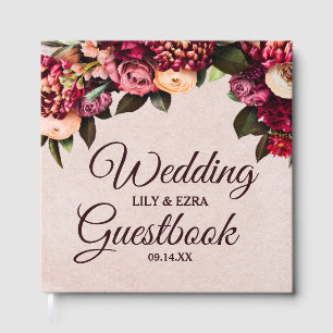 Blush and Burgundy Floral Hardcover Guest Book