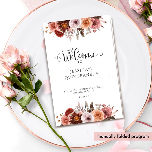 Blush and Burgundy  Floral Quinceanera Program (Creator Uploaded)