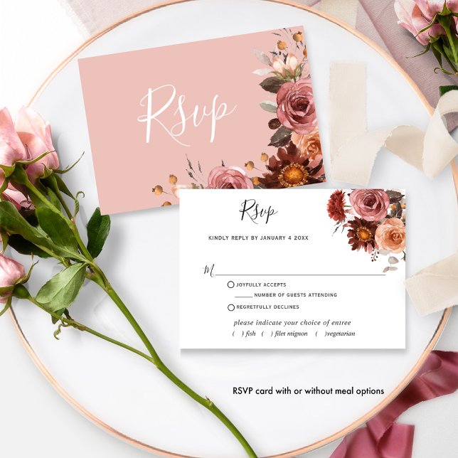 Blush and Burgundy Floral,  w/without meals RSVP (Creator Uploaded)