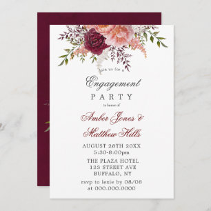 Blush And Burgundy Peonies Engagement Party Invitation