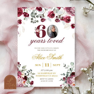 Blush and Burgundy Photo Adult birthday  Invitation