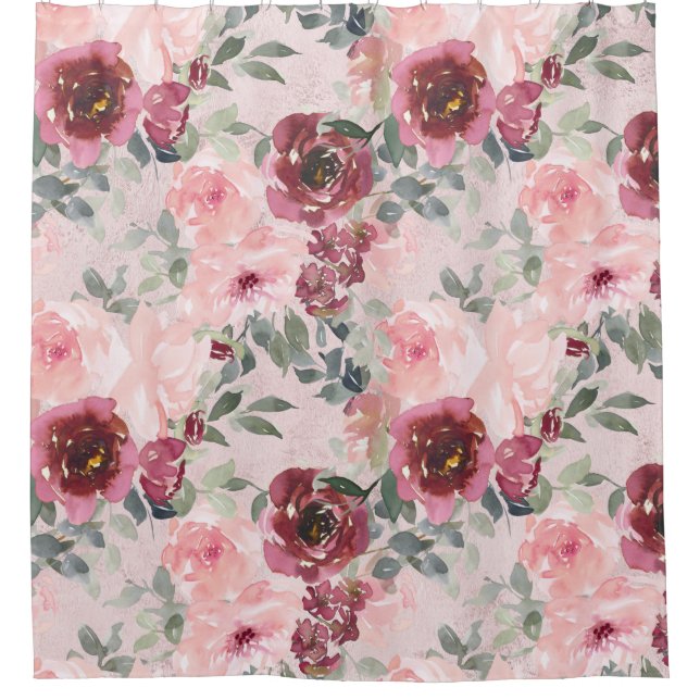 Blush and Burgundy Roses Shower Curtain (Front)