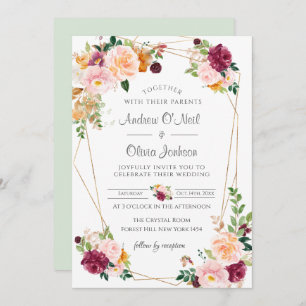 Blush And Burgundy Roses Wedding Invitation