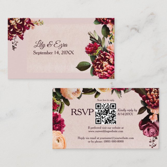 Blush and Burgundy RSVP Enclosure Card (Front/Back)