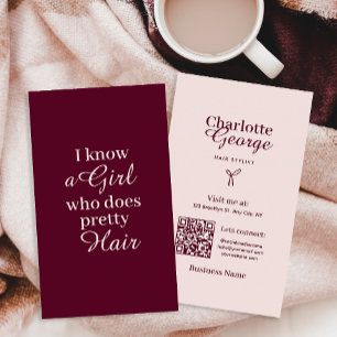 Blush and Burgundy Script Hair Stylist Business Card