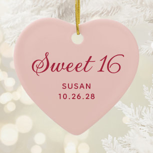 Blush and Burgundy Sweet 16 Photo Ceramic Tree Decoration