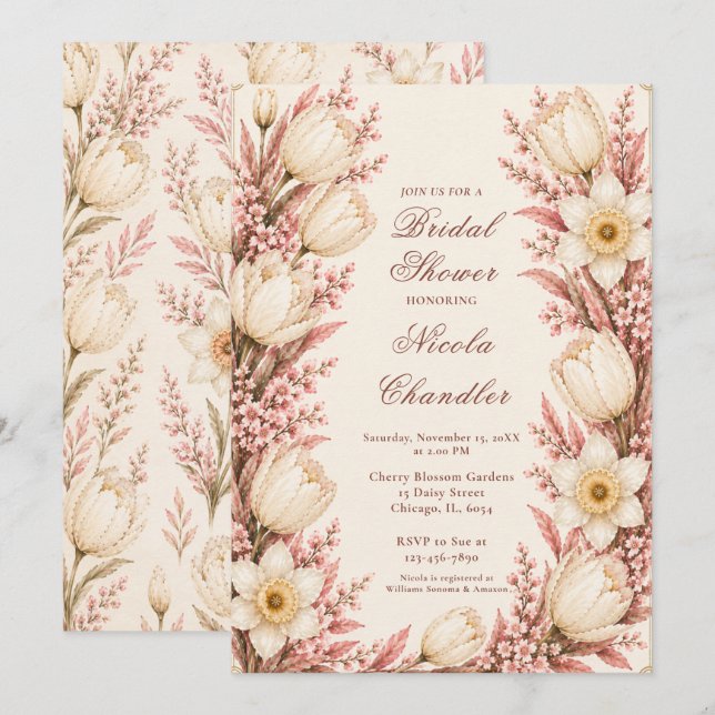 Blush and Champagne Bridal Shower Invitation (Front/Back)