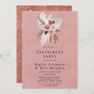 Blush and Copper Tropical Pampas Engagement Party Invitation