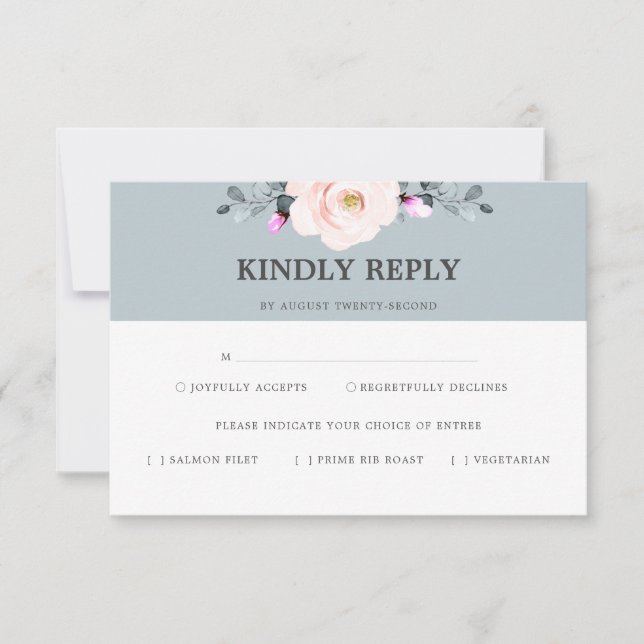 Blush And Dusty Blue Floral RSVP Meal With Choice (Front)