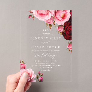 Blush and Dusty Rose Pink Floral Wedding Acrylic Invitations