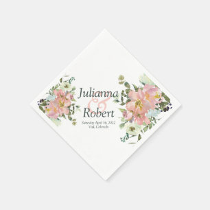 Blush and eggshell watercolor floral  napkins
