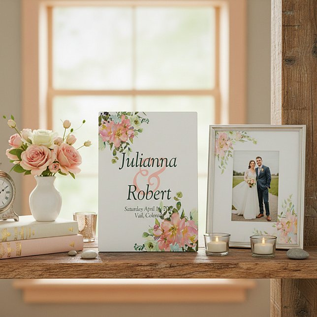 Blush and eggshell watercolor floral  wedding  pla plaque (Creator Uploaded)