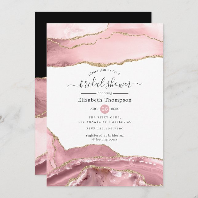 Blush and Gold Agate Bridal Shower Invitation (Front/Back)