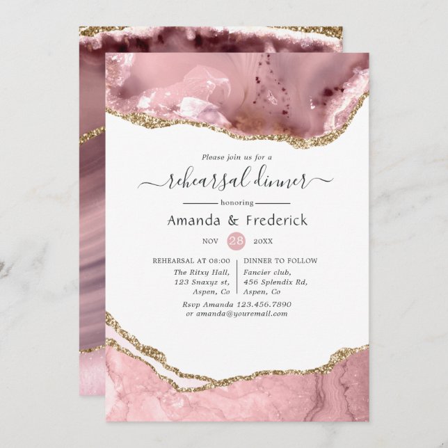 Blush and Gold Agate Rehearsal Dinner Invitation (Front/Back)