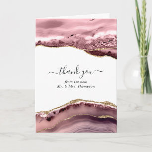 Blush and Gold Agate Wedding Photo Thank You Card
