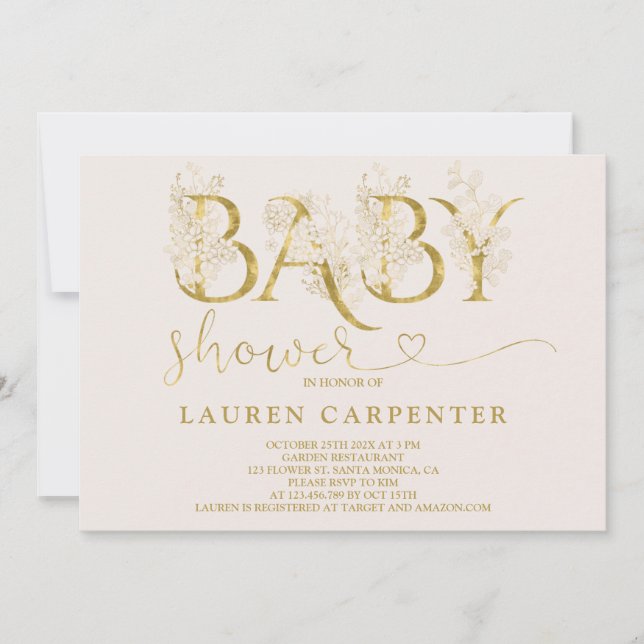 Blush and Gold Baby Shower Invitation (Front)