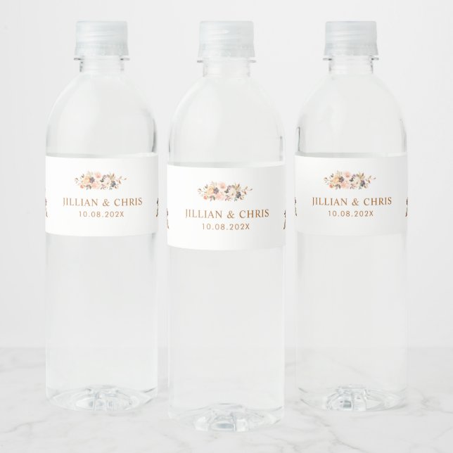 blush and gold floral wedding water bottle label (Bottles)