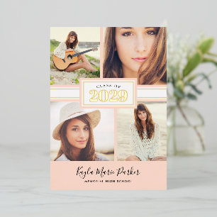 Blush and Gold Foil Photo Graduation Announcement