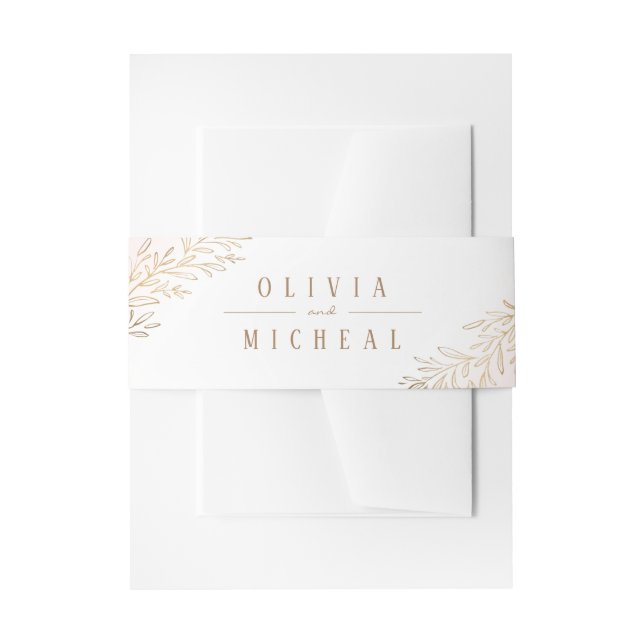 Blush and gold gilded botanical elegant wedding invitation belly band (Front Example)