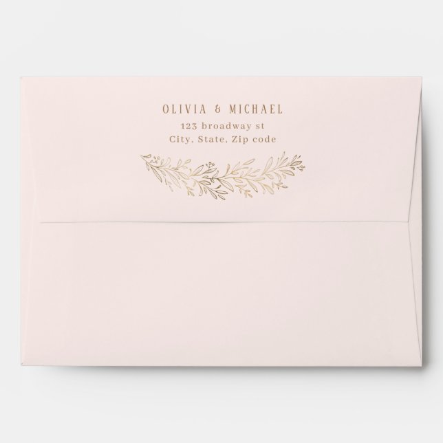 Blush and gold gilded botanical return address envelope (Back (Top Flap))