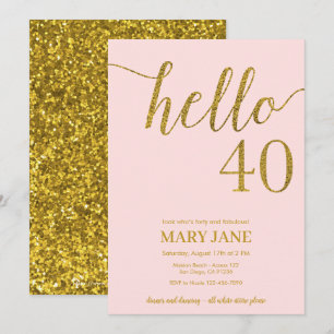 blush and Gold Glitter 40th Birthday Invitation
