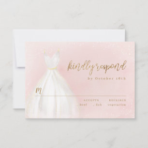 Blush And Gold Glitter Elegant Sparkle Dress RSVP Card