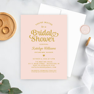 Blush and Gold Heart Script Wedding Bridal Shower Invitation