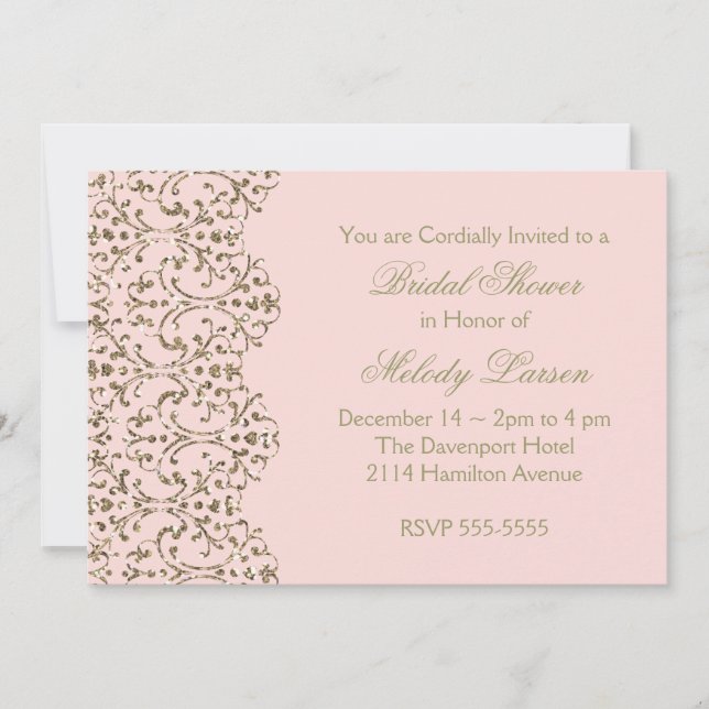 Blush and Gold Lace Invitation (Front)