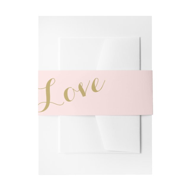 Blush and Gold Love Wedding Invitation Belly Band (Front Example)