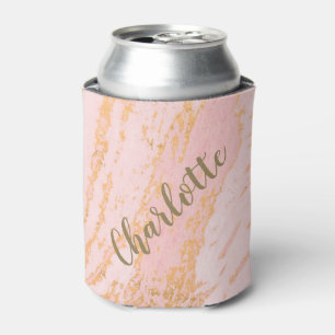Blush and Gold Marble Pattern Personalised Can Cooler